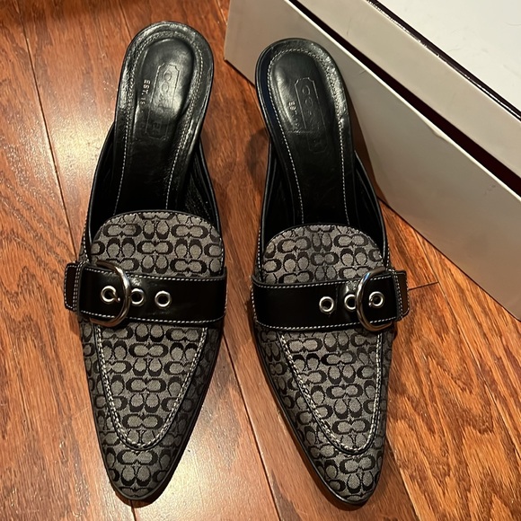 Coach monogram logo mule sz 10 black and white - Picture 2 of 5